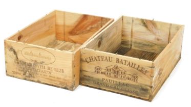 Two wine crates, for Chateau Batilley 2000, and Chateau Paveil de Luze margaux 2000, 18cm high, 50cm