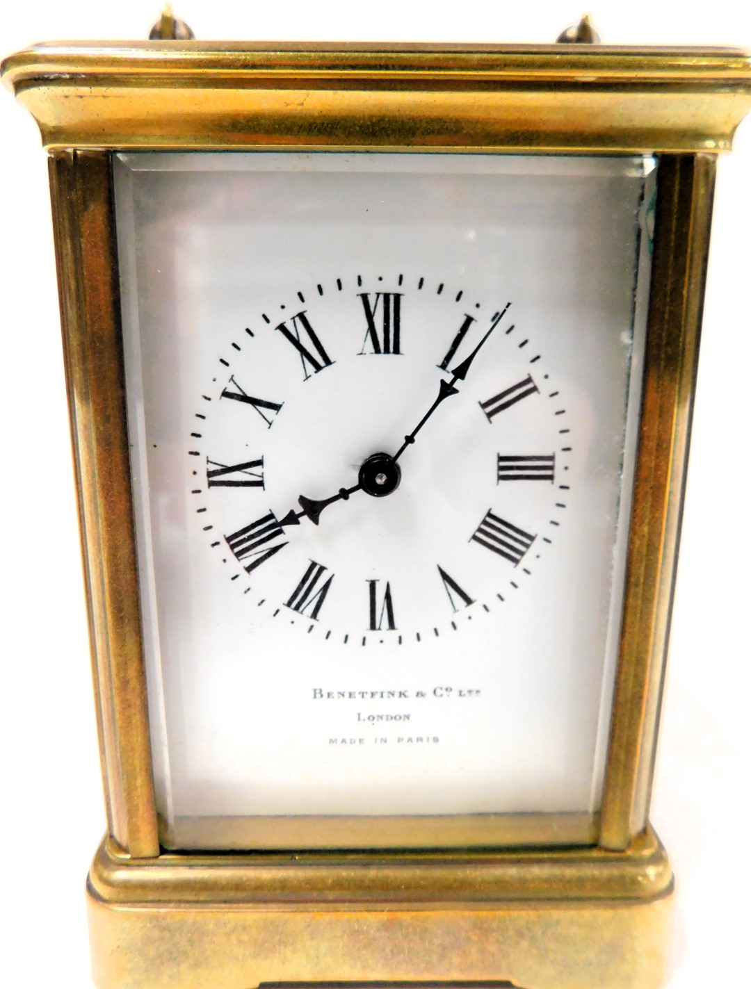 An early 20thC French brass cased mantel clock, for Benetfink and Company Ltd, London, rectangular b - Image 2 of 3