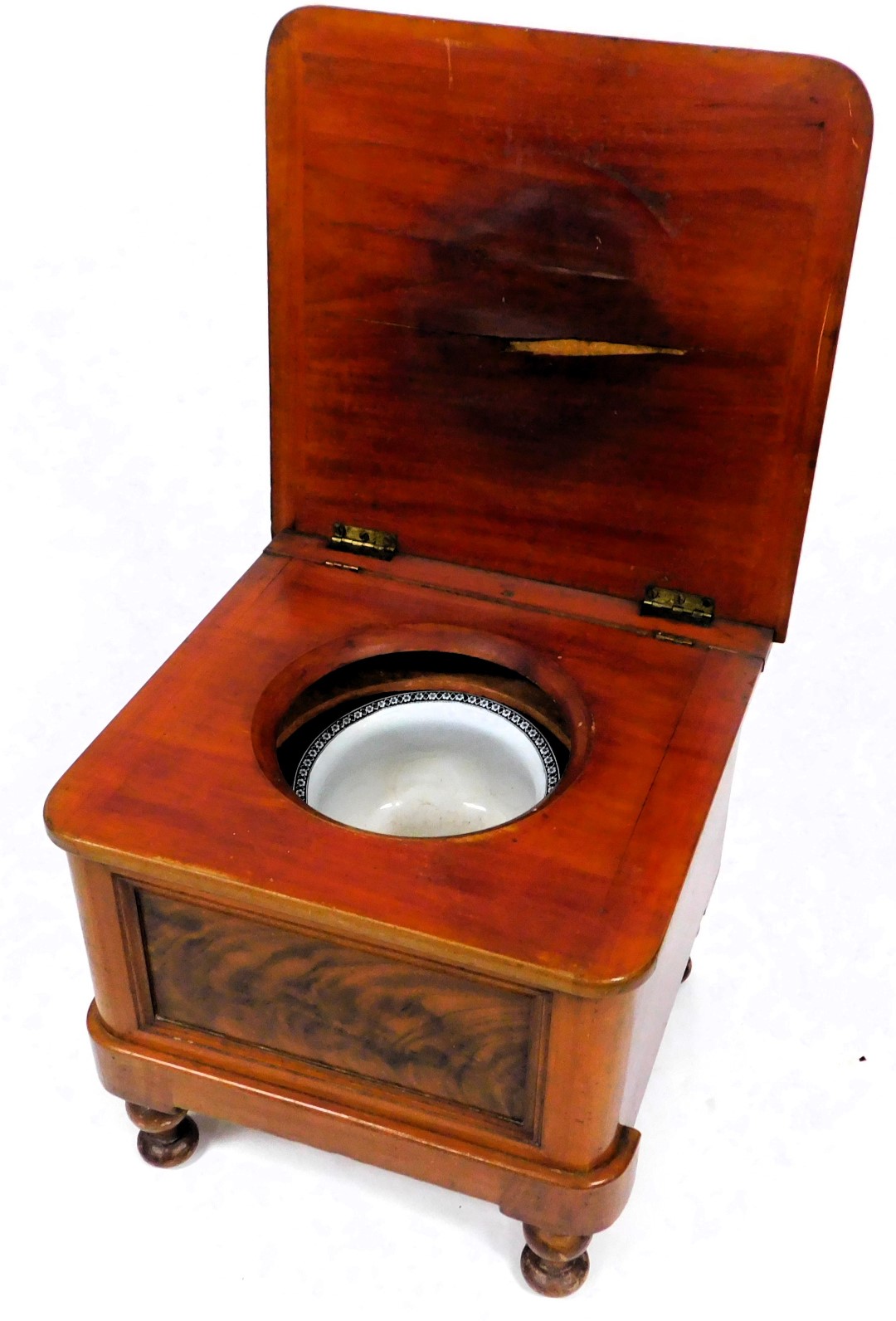 A Victorian mahogany commode, with a wool work seat, the hinged lid opening to reveal a fitted inter - Image 2 of 2