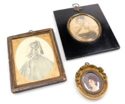 A daguerreotype frame, containing a watercolour study of a Renaissance gentleman, miniature frame co