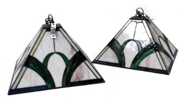 A pair of Tiffany style glass ceiling lights, 35cm wide.