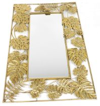 A late 20thC gilt metal rectangular wall mirror, inset bevelled glass, within a frame of scrolling l