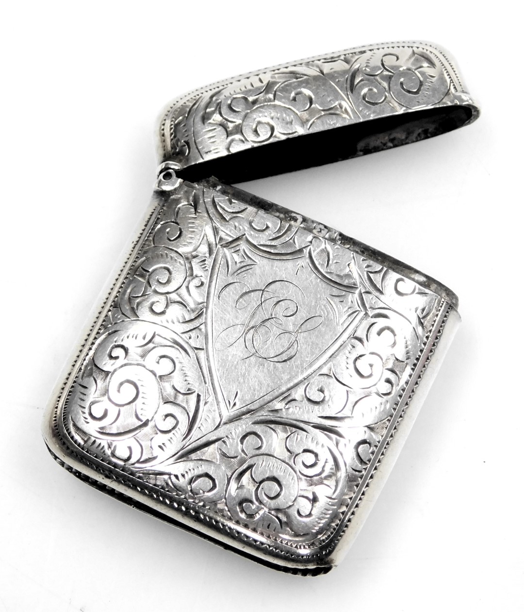 A Victorian silver vesta case, with engraved foliate decoration, monogrammed shield reserve, Birming - Image 2 of 3