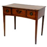 A George III oak side table, with one long flanked by two short drawers, raised on tapering square l