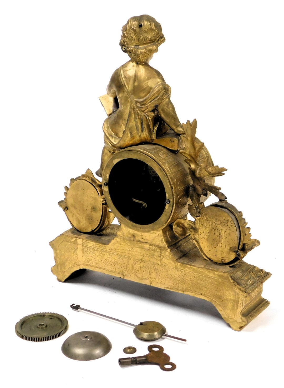 A late 19thC porcelain and gilt metal mantel clock, for R & G, Paris and London, circular enamel dia - Image 3 of 3