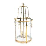 A Victorian style brass hall lantern, with four internal branches, and four glass panels, 82cm high.