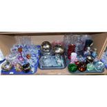 Glassware, to include dump weights, coloured glass, drinking glasses, dessert glasses, etc. (5 trays