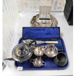 Silver plated wares, to include apostle spoons, tray, berry spoons, fish knife or fish servers, teap