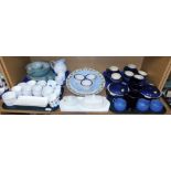 A group of Denby pottery, in two tone blue and yellow, to include tureens and covers, teacups and sa