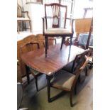 A 20thC mahogany extending dining table, 74cm high, the top 87cm x 110cm, together with five mahogan