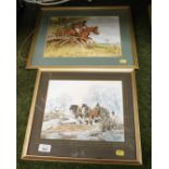 Lillian Reynolds. Hunting scene depicting horse and rider jumping over fallen tree, watercolour, sig