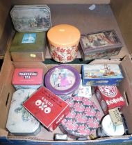 Various bygone tins, to include OXO, Horlicks Tablets, etc.