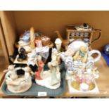 Four Ringtons novelty teapots, together with angel candle holders, etc.