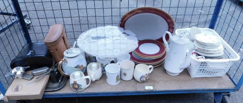Commemorative wares, together with part tea and coffee wares, cased binoculars, etc.