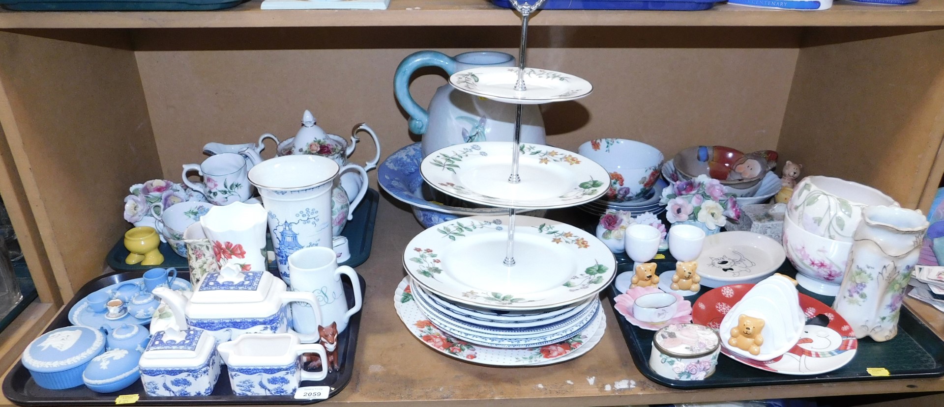 A group of blue Wedgwood Jasperware, to include a miniature tea service, together with a Royal Alber