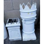 A painted composition chimney pot, of turreted type form, 84cm high, and another, 54cm high.