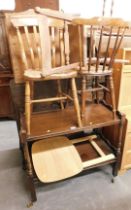 Two kitchen chairs, a tea trolley, folding occasional table, etc.