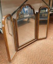 A tabletop walnut framed triptych mirror.