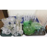 Cut glass and household glassware, to include green coloured glass, punch set, punch bowl and six re