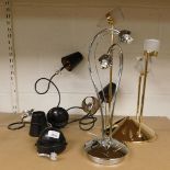 A pair of wall mounted two branch light fittings, a brass ceiling light, and another.