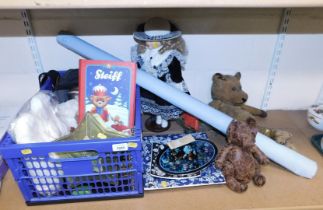 Miscellaneous items, to include small cuddly Teddy bears, trinket boxes, leather stuffed elephant, v