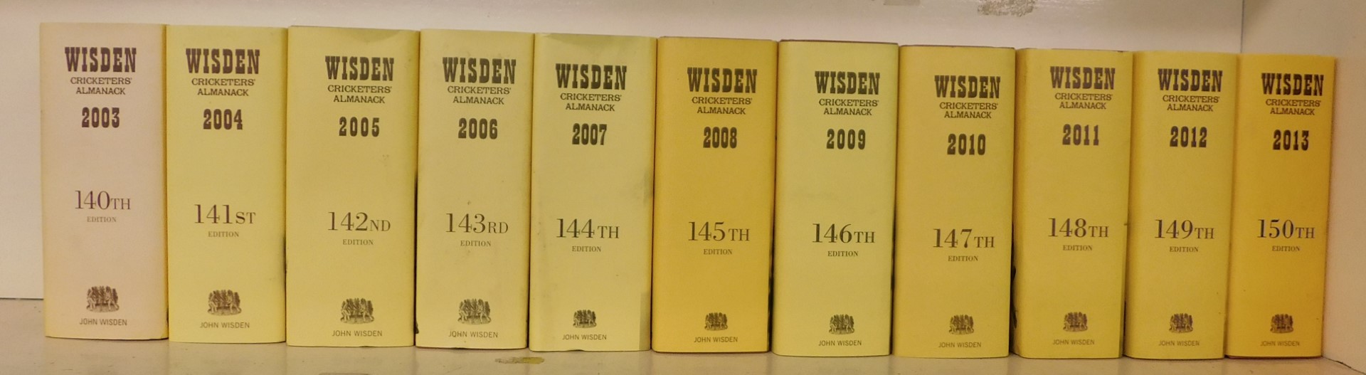 Wisden Cricketer's Almanacks 2003-2013, with dust wrappers, published by John Wisden and Company Ltd