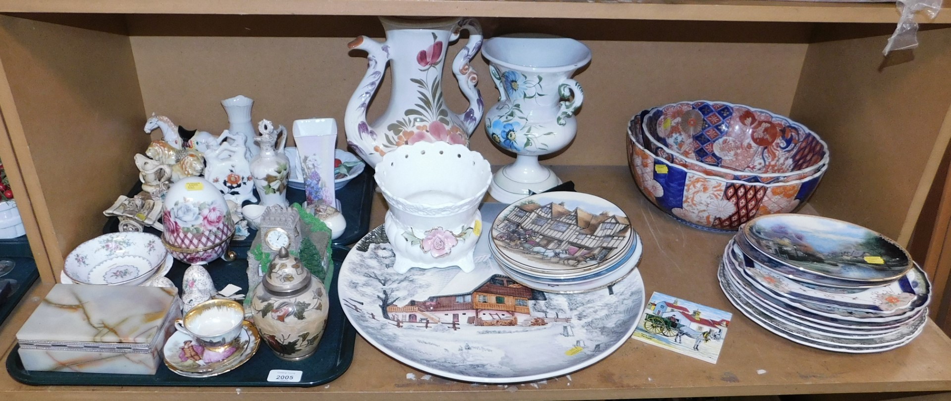 Ceramics, to include a large charger with winter land scene, large coffee pot, twin handled vase, tw