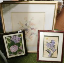 Pictures and prints, three still lives of flowers.