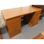 A twin pedestal desk, 80cm high, 146cm wide, 71cm deep.