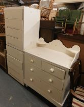 A Victorian cream painted chest, the raised back above two short and two long drawers, 104cm high, 8