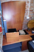 A yew office desk, unassembled, together with a TV type cabinet, filing cabinet comprising two drawe