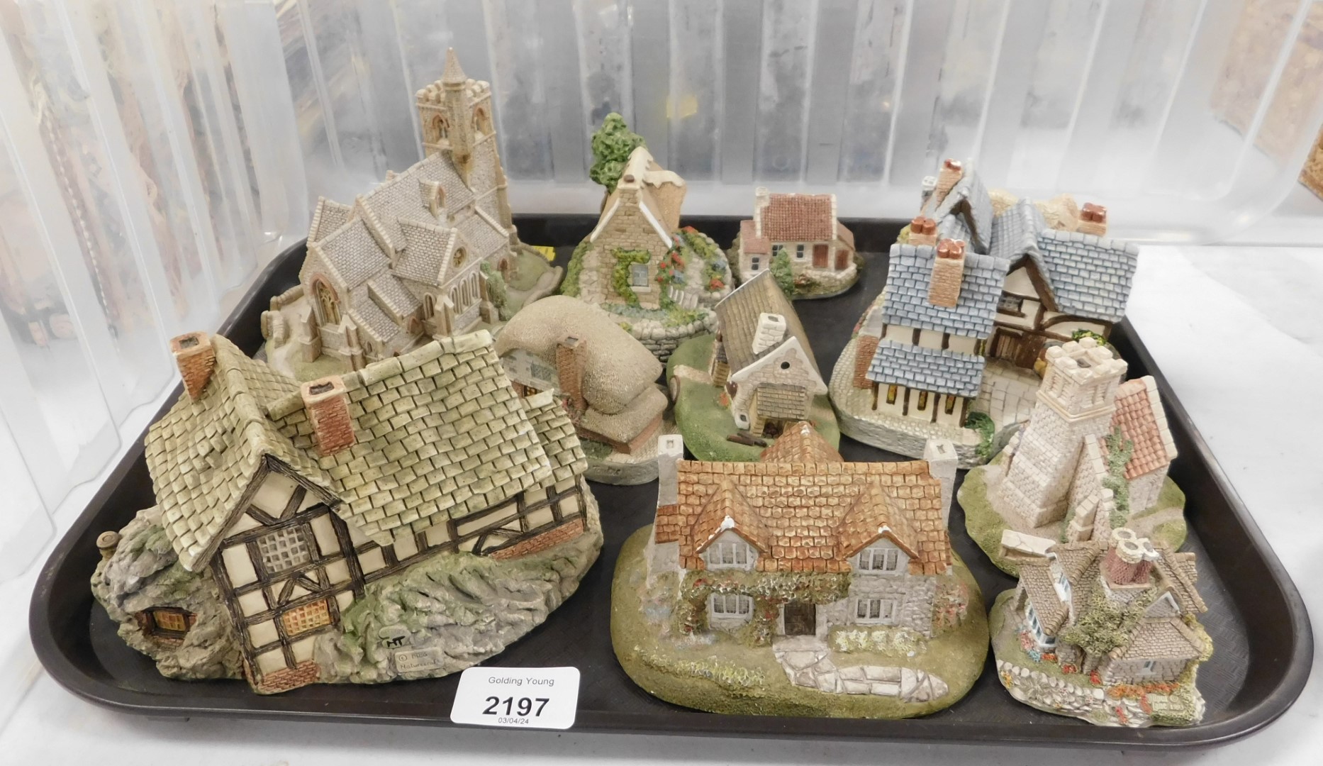 Lilliput Lane miniature buildings, including St Laurence Church, Memory Lane cottages by Peter Towns