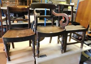 Three 19thC chairs, to include an elm dining chair, with solid rail, turned back rest, on solid seat