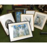 Pictures and prints, eight frames, seven pictures, to include wildlife, bird life, large Colman's Mu