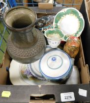 Mixed ceramics, to include a large vessel, twin handled, teacup and saucer, various bowls and treen,