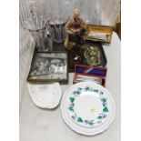 Miscellaneous items, including two large moulded glass vases, a brass lion mask door knocker, two ha