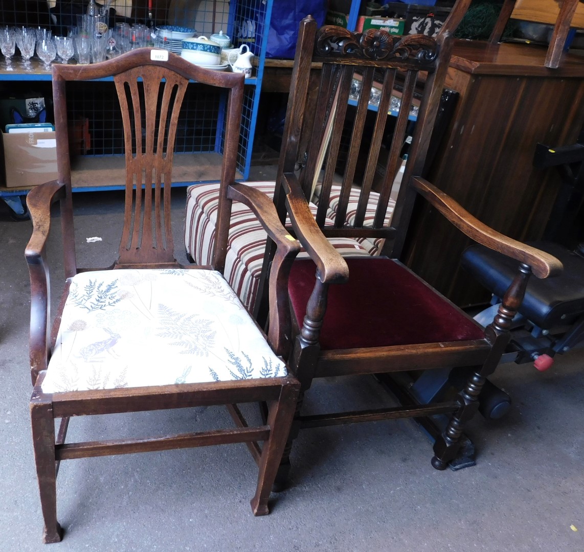 A 19thC mahogany dining chair, with pierced splat, solid upholstered seat, on square tapering legs,