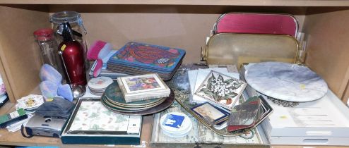 General household effects, to include soda siphon, various placemats, playing cards, marble cheese b