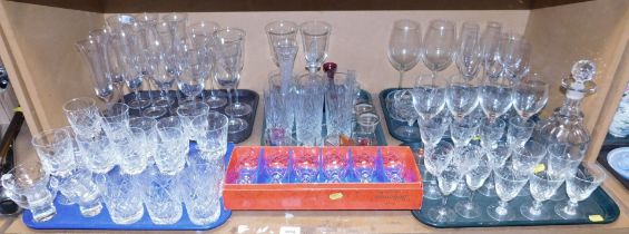 A group of drinking glasses, to include wine glasses, tumblers, a Bohemian Czechoslovakian set of si