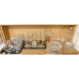 Glassware, to include drinking glasses, large brandy glasses, etched glasses, etc. (2 trays and loo