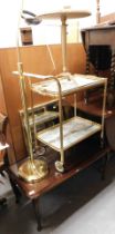 A group of furniture, to include a brass standard lamp, two tier trolley, wall mirror, etc. (5)