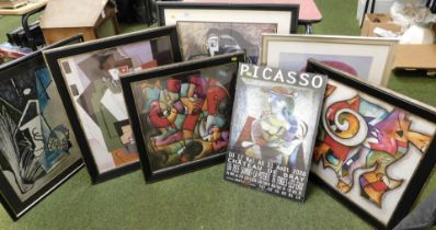 Pictures and prints, after Picasso, the largest 64cm high, 47cm wide. (7)