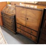 A 1930s walnut and burr walnut cabinet, the top with two cabinets enclosing shelves above two drawer