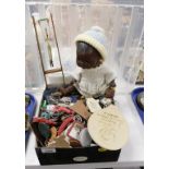 Dolls, toys and a large quantity of key fobs, approx 100, small doll, crochet ware, and a vintage ha