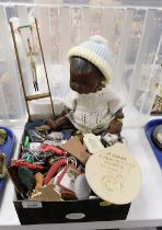 Dolls, toys and a large quantity of key fobs, approx 100, small doll, crochet ware, and a vintage ha