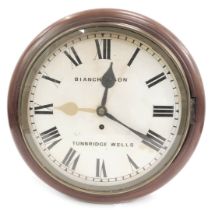 A Victorian mahogany cased wall clock, of circular form, by Bianchi & Son, Tunbridge Wells, circular