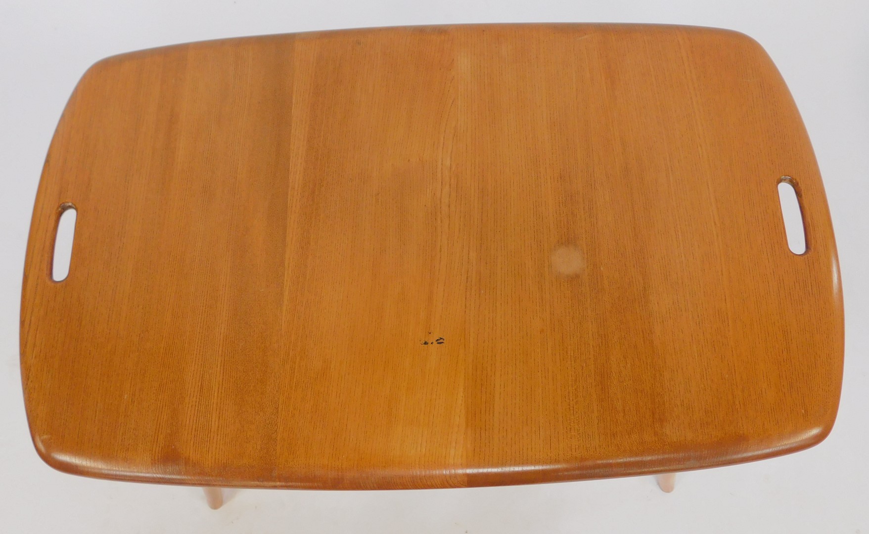 An Ercol light elm two tier butler's tray table, the rounded rectangular top with two handles, above - Image 3 of 3