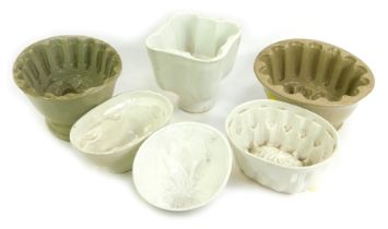 A group of 19thC and later jelly moulds, to include a Booths circa 1900 example.