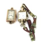 Two wristwatch heads, comprising a Rhone sixteen jewel movement 9ct gold cased wristwatch head, 10g,