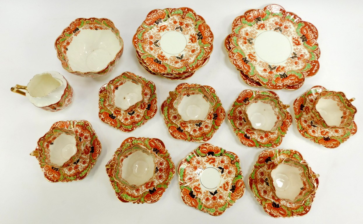 A late 19thC Foresters part tea service, floral decorated, comprising sugar bowl, milk jug, seven cu - Image 2 of 4